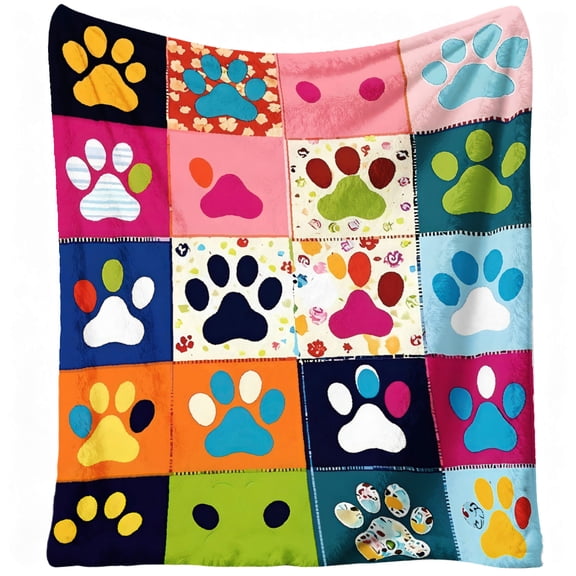 1pc Cozy Paw Print Blanket Suitable for Sofa, Camping & Travel - Soft Flannel Bedspread with Dog Paw Prints, Machine Washable, Multicolor, Polyester