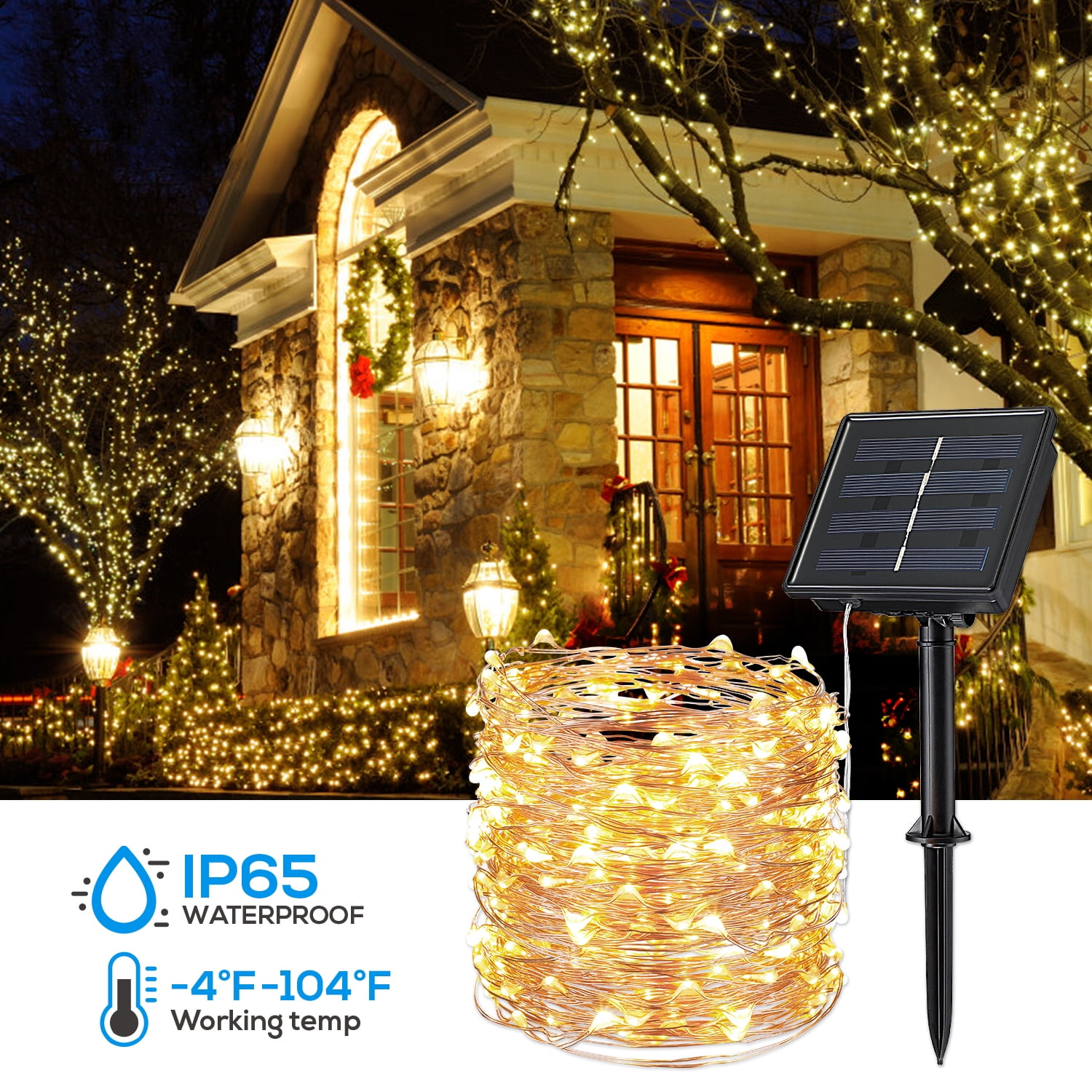 100 LED Solar Power Fairy Light String Lamp Party Xmas Garden Outdoor Cool White