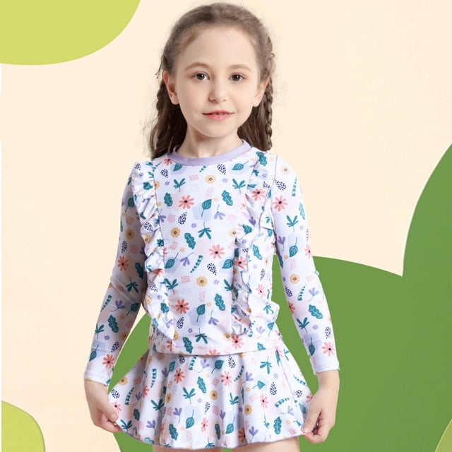 Kid Girl Rash Guard Swimsuits Cartoon Long Sleeve Sun Protection Girls Bathing Suits 6-7 Years