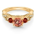thumbnail image 2 of Gem Stone King 18K Yellow Gold Plated Silver Ecstasy Mystic Topaz Red Garnet and White Moissanite Engagement Ring for Women (1.57 Cttw, Gemstone, Round 6MM and 3MM, Size 8), 2 of 4