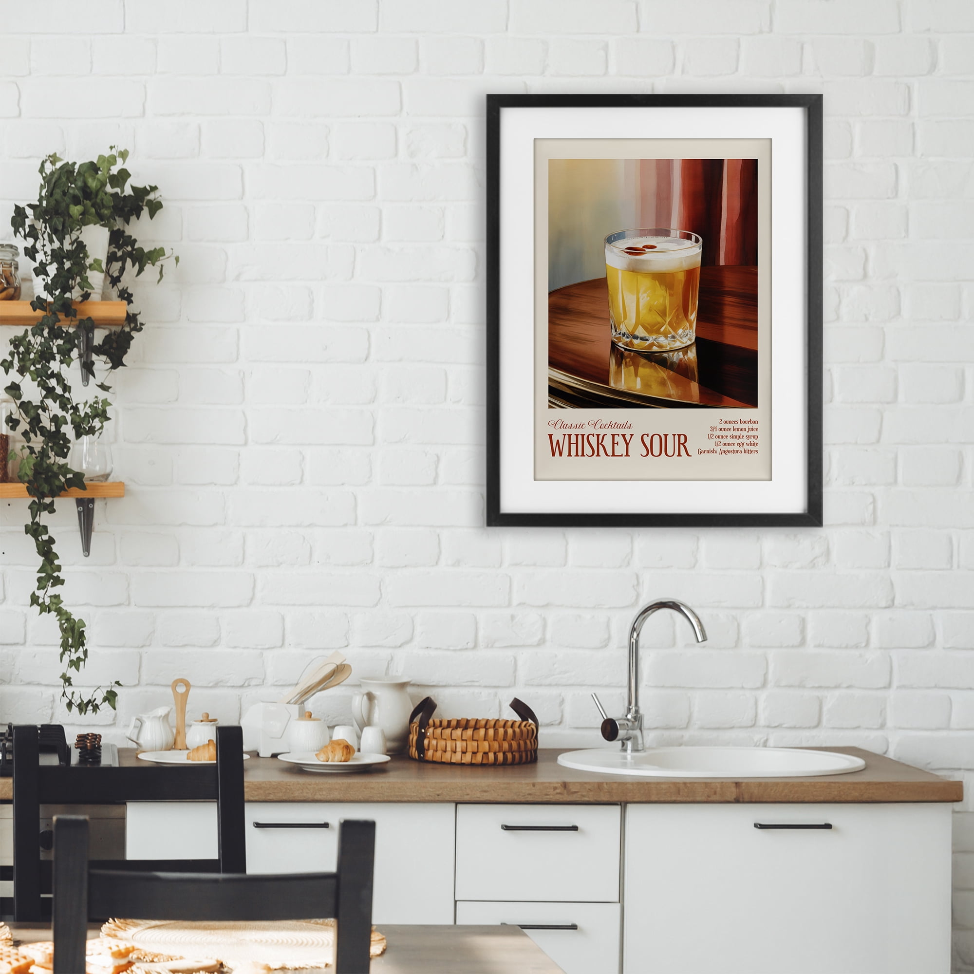 Stupell Industries Whiskey Sour on Table Black Framed Print Under Glass, design by Andreas Magnusson