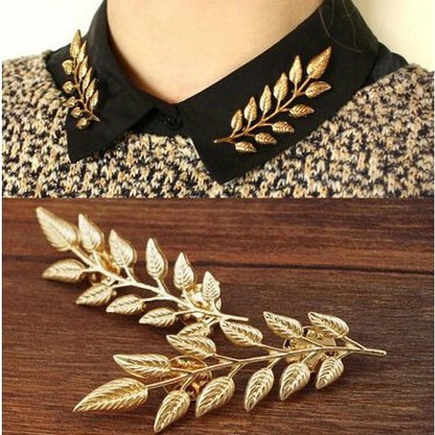 Broche popular de hoja de árbol de oro y plata para hombres y mujeres, broche para camisa, suéter, cuello, alfiler