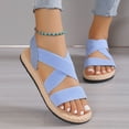 thumbnail image 4 of Xfvqtps Flat Sandals for Women Knit Elastic Straps Slip on Crisscross Straps Open Toe Straw Weaving Sole Soft Non Slip Lightweight Comfortable Beach Summer Walking Sandals Light Blue, 4 of 4