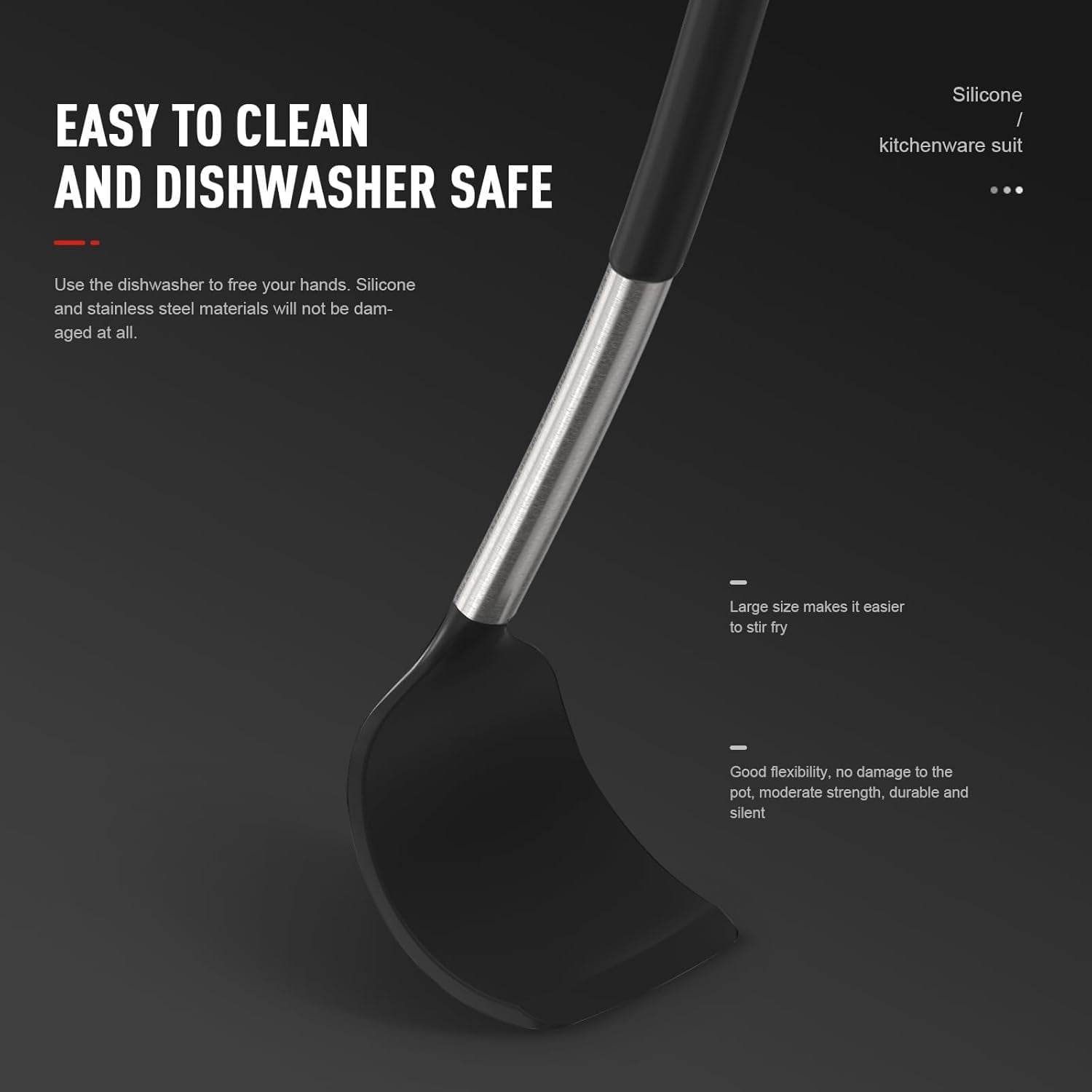 Large Silicone Cooking Utensils Set - Heat Resistant Kitchen Utensils Sets,Spatula,Spoon,Turner Tongs,Brush,Whisk,Stainless Steel Silicone Cooking Utensil for Nonstick Cookware Dishwasher Safe (Black