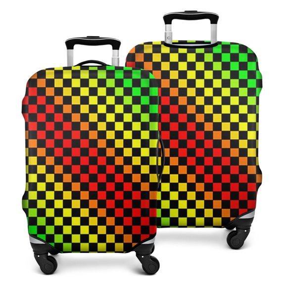 Rainbow Color Checkered Pattern Luggage Cover Fashion Suitcase Cover Baggage Covers Fit 25-28 Inch Luggage (Go Travel)