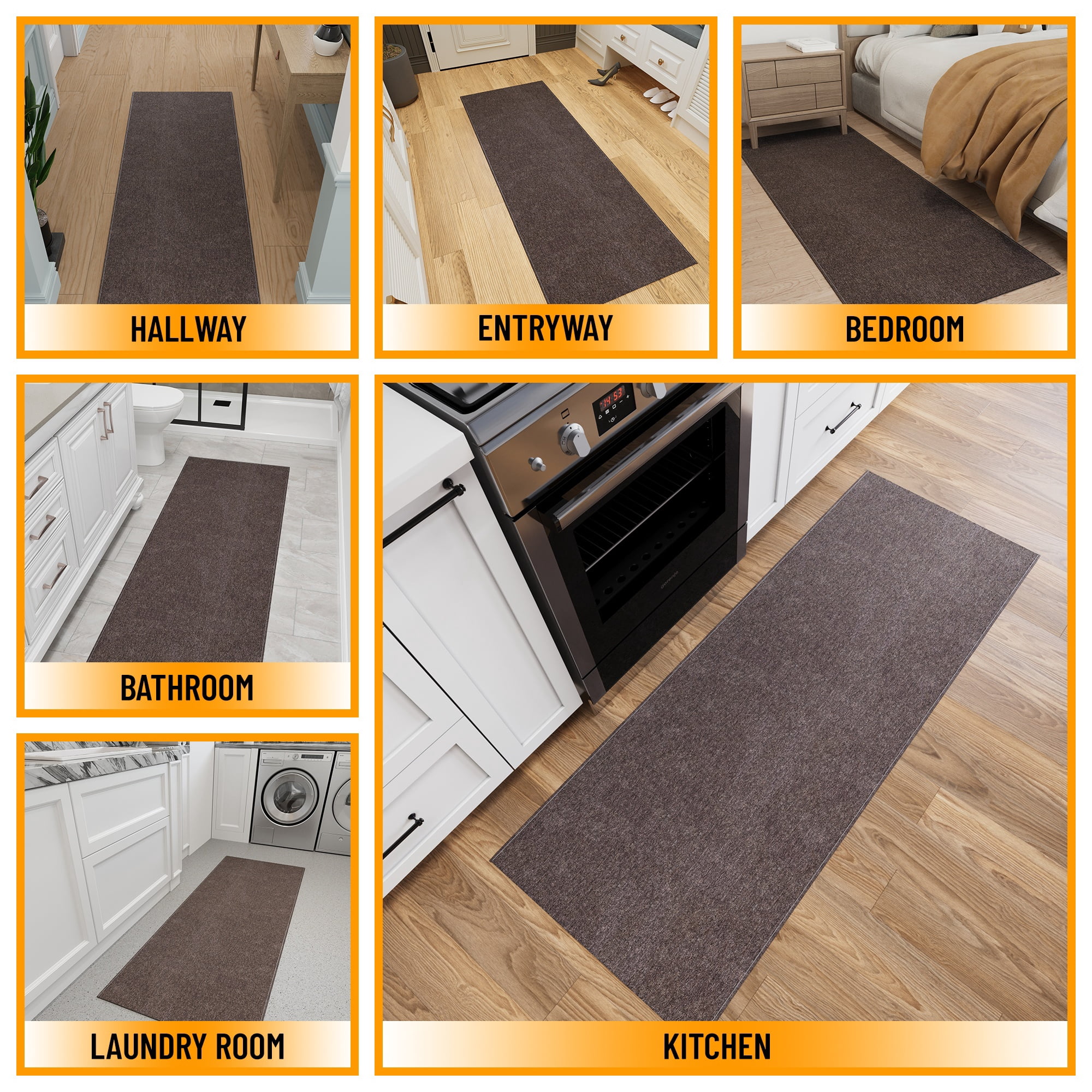 Ottomanson Hallway Runner Rug 2x8 Non-Slip Rug for Kitchen Bedroom Entryway, 1'10" x 8', Brown