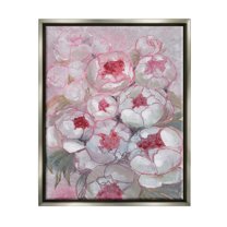 Stupell Pink Outline Peony Blooms Abstract Botanical & Floral Painting Gray Floater Framed Art Print Wall Art