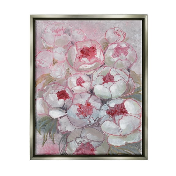 Stupell Pink Outline Peony Blooms Abstract Botanical & Floral Painting Gray Floater Framed Art Print Wall Art