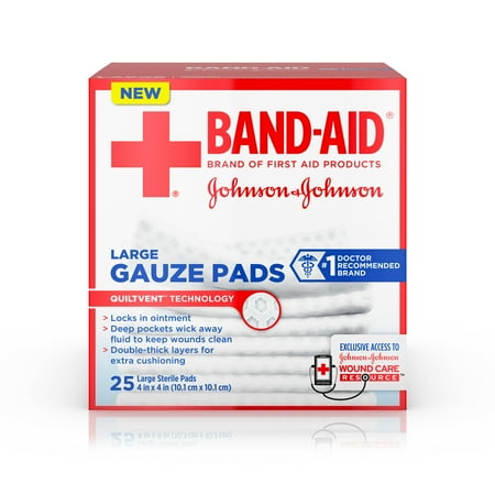 BAND-AID ® Brand Large Gauze Pads, for Minor Cut and Scrapes, 4 Inches by 4 Inches, 25 Count