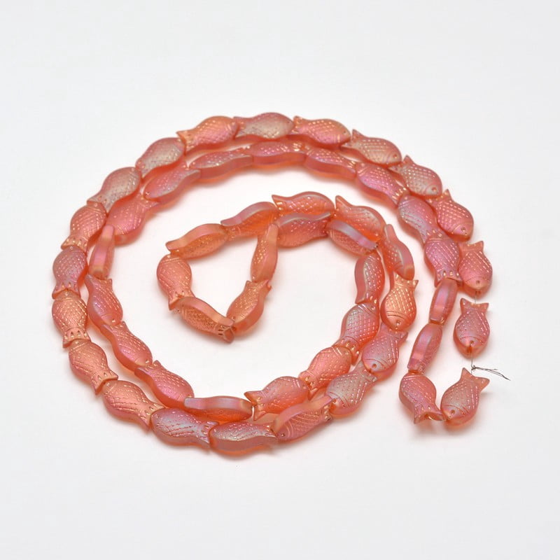 Frosted Electroplate Glass Fish Beads Strands Mixed Color 15x8x5mm Hole: 1mm about 30pcs/strand 16 inch