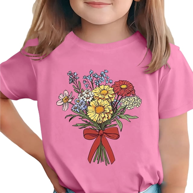 Zpanxa T-Shirts d'Été pour Filles Imprimé de la Fête de l'Indépendance Col Rond Manches Courtes Haut Polyester Spandex 10-11 Ans