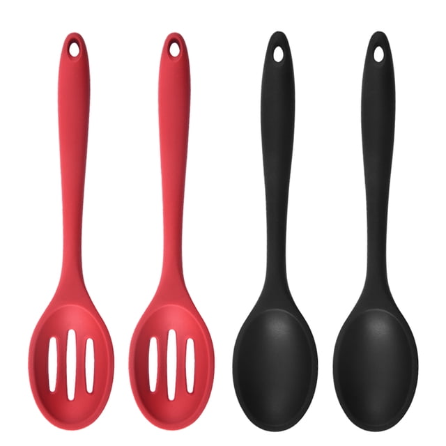 4 cucharas de silicona para cocinar, resistentes al calor, diseño higiénico, utensilios de cocina, cucharas para mezclar para cocinar, hornear, revolver y mezclar (negro)