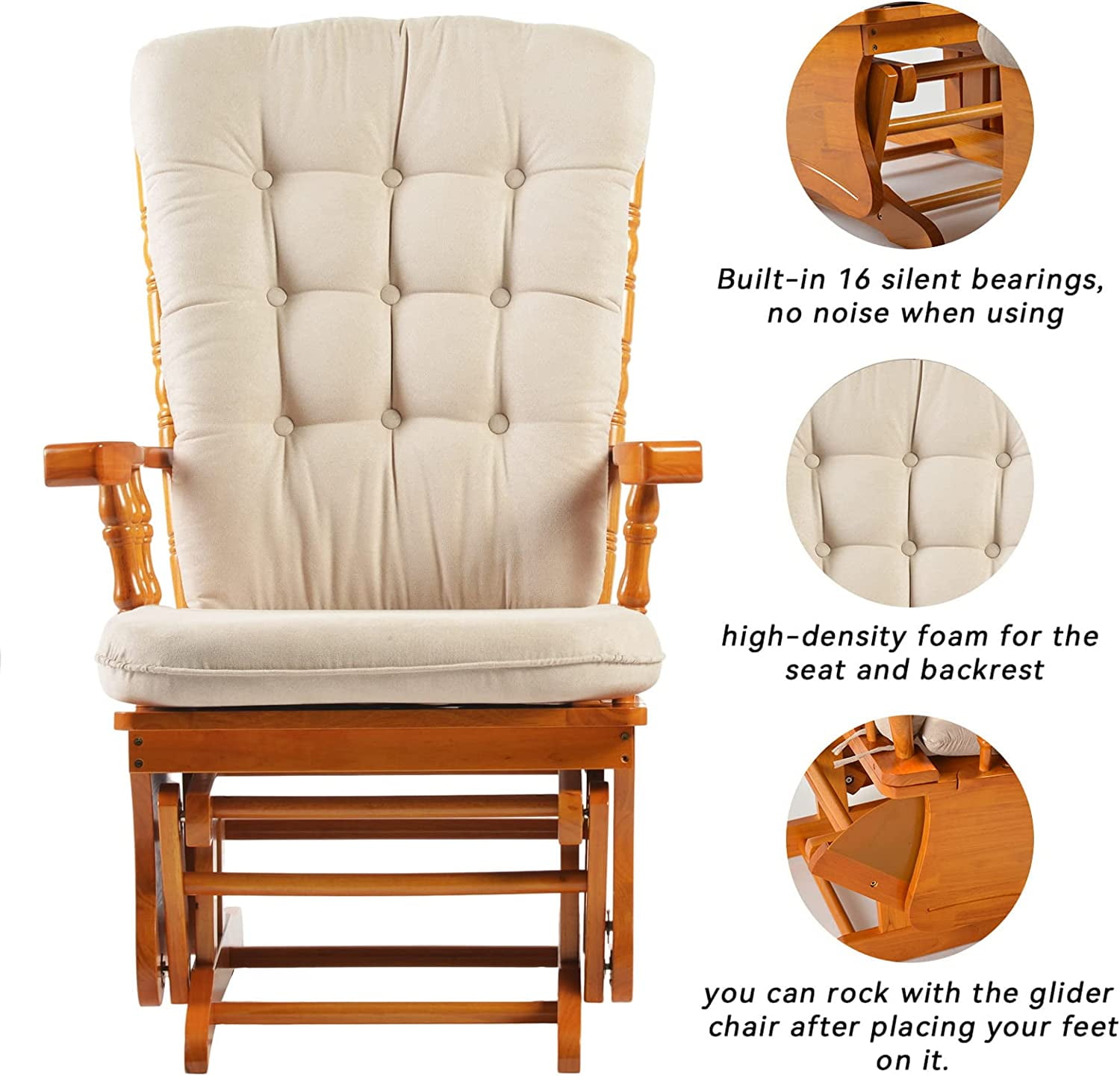 Nursery Glider Glider Rocking Chair Bearings Wooden Rocking Chair