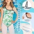 thumbnail image 6 of Uorisanigo Girls Bathing Suits Kids One Piece Green and White Hawaiian Flower Swimsuit with Ruffled Sleeve Straps Sport Halter Swimwear, Size 5-6, 6 of 7