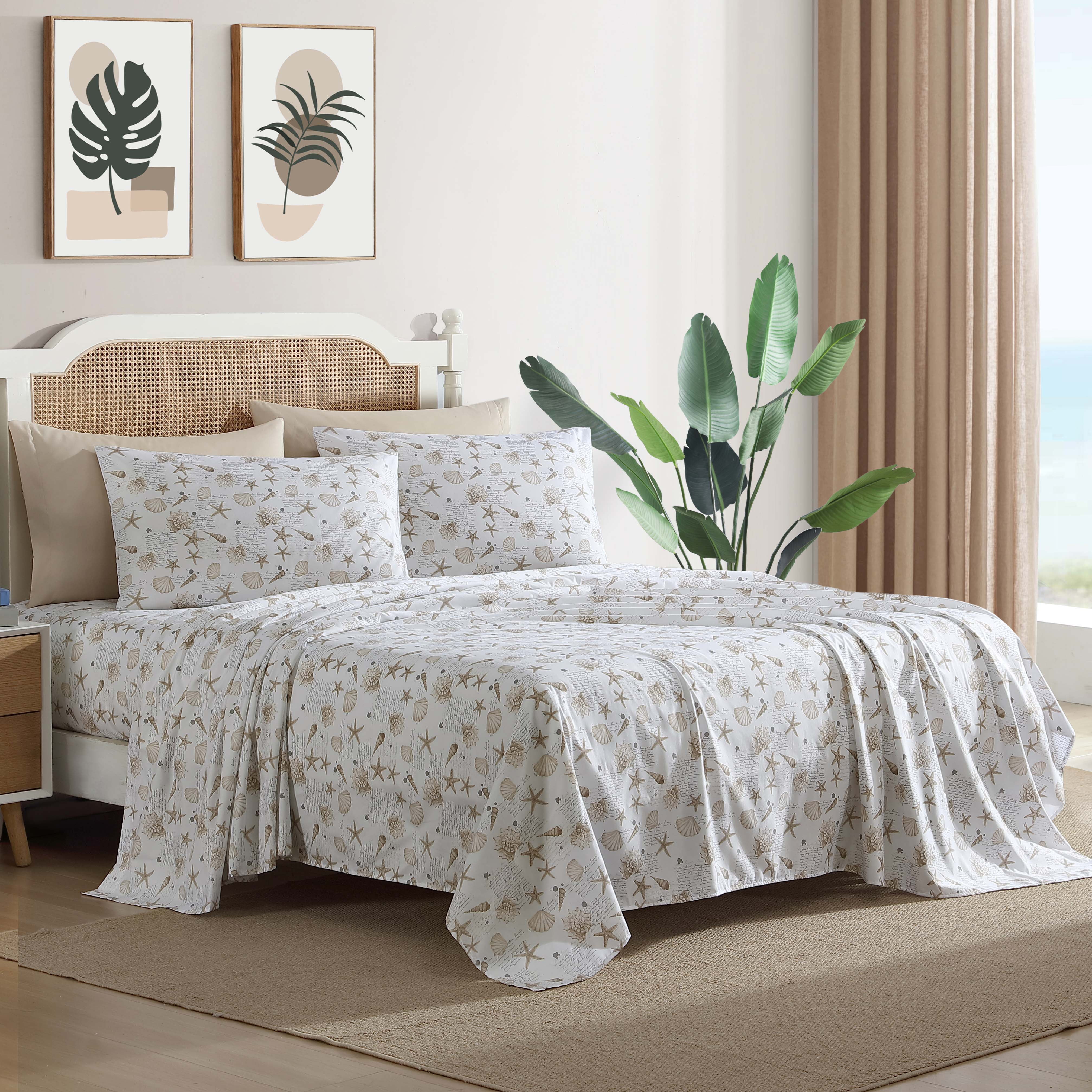 Caribbean Joe, Cooling 6PC Sheet Set, Queen, Shell Notes Taupe