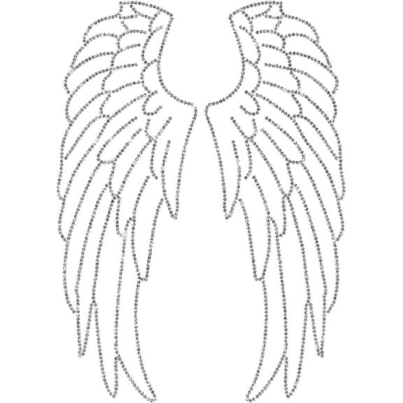 Wings Rhinestone Iron on Decal Bling Angel Iron on Transfers Patches Decals Hot fix Appliques Repair Heat Transfer Glitter for T-Shirt Bags Clothes Letters Hats Party Silver 11.8x8.7Inch