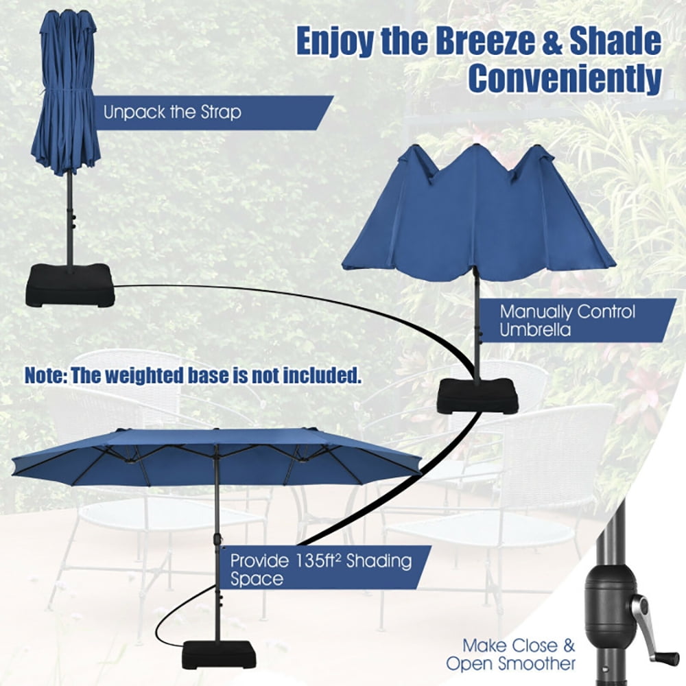 Aimee Lii 15 Feet Patio Double-Sided Umbrella with Hand-Crank System, Sunbrella Patio Umbrellas, Navy