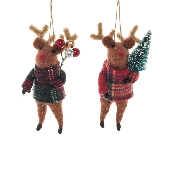 Plaid Reindeer Ornament Set of 2