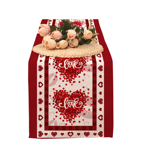 Eky Valentines Day Table Runner,Pink Red Love Heart Rose Dwarf Romantic Theme Rectangle Tablecloth for Dinner Table Decor,Anniversary Kitchen Dining Table Decor for Home Party Decor,13×72 Inches