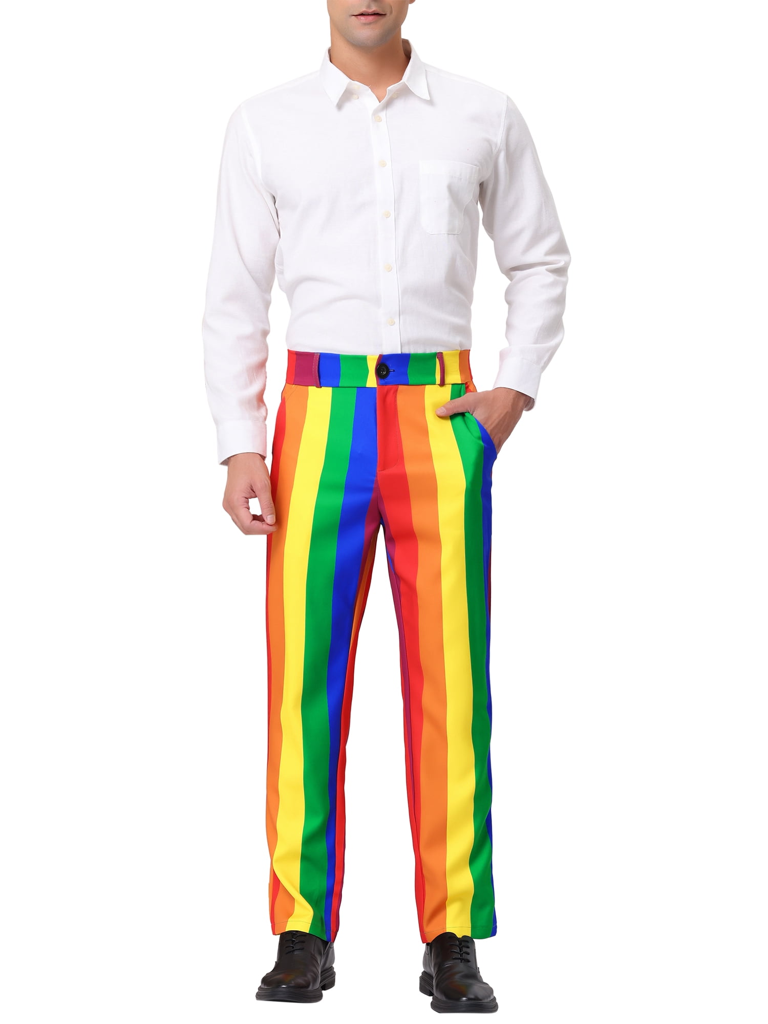 Unique Bargains Men's Striped Pants Business Skinny Fit Color Block Trousers 30 Multicolor