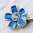 thumbnail image 2 of 316L Stainless Steel Jeweled Teal Blue Flower Nipple Bar, 2 of 2