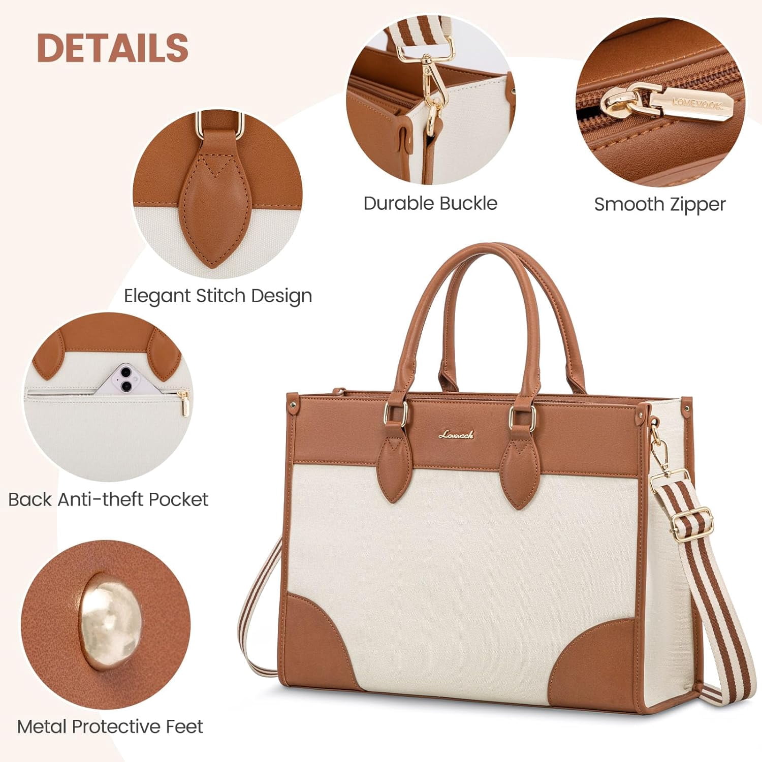 LOVEVOOK Laptop Bag for Women 15.6 lnch,Waterproof Laptops Tote Bags for Womens,Professional Work Bags for Women with Cup Holder,Large Laptop Purse Computer Briefcase Office Teacher Clutch Bag,2 PCS