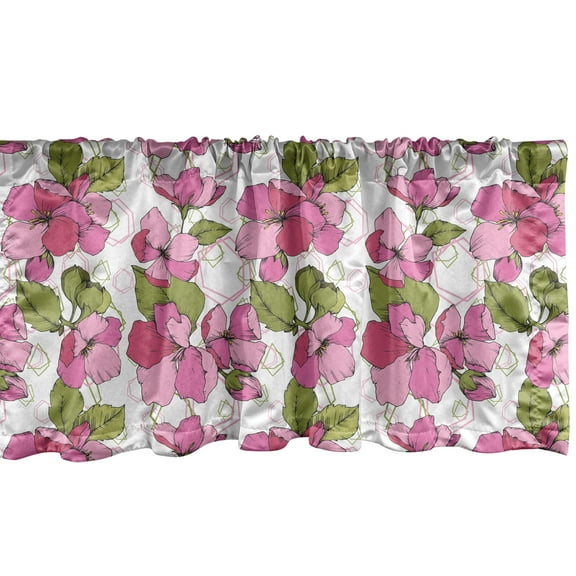 Ambesonne Pink Floral Window Valance, Blooming on Geometric, 54" X 12", Pale Olive Green Pink