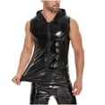 thumbnail image 1 of Blusa sin mangas con capucha para hombre de charol, cuero brillante, con capucha, de cuero, sin mangas, cuello alto, top/camisa para hombre, pantalones, 1 of 5