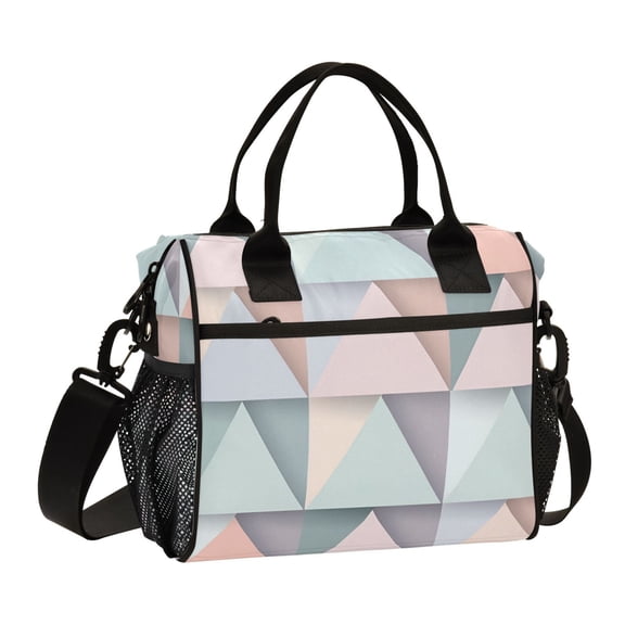 FORMRS Insulated Lunch Bag Unisex Large Capacity with Shoulder Strap, Green Geometric