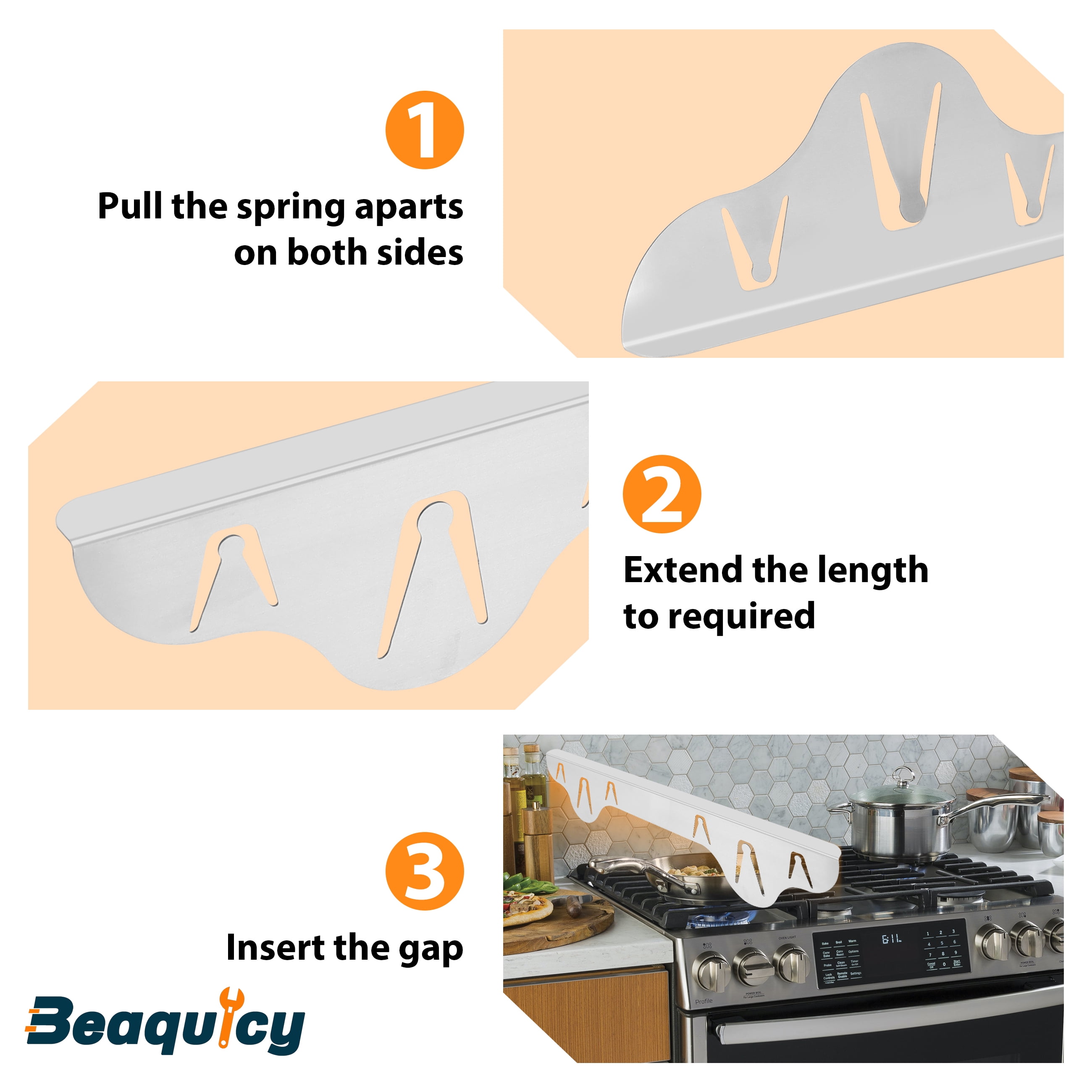 Beaquicy Stainless Steel Stove Gap Cover  for Kitchen Heat Resistant Stove Counter Guard Cover,2 Pack