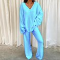 thumbnail image 2 of UJNDER Women's Two Piece Pullover Sweater Set Oversized V Neck Tops Wide Leg Long Pants Tracksuit Outfit Pant Suits for Women Blue S, 2 of 8