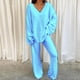 thumbnail image 2 of Conjunto de 2 piezas para mujer: jersey oversize con cuello en V y pantalones anchos, conjunto de ropa de estar por casa suave y elástico para otoño/invierno, 2 of 7