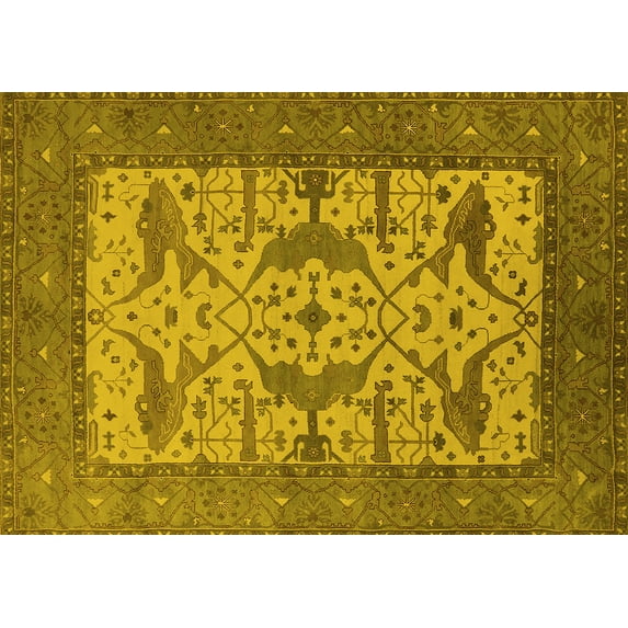 Ahgly Company Machine Washable Indoor Rectangle Oriental Yellow Industrial Area Rugs, 3' x 5'