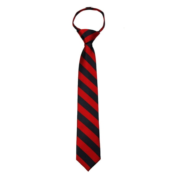 Boy's 14 inch College Striped 14 inch Zipper Necktie - Red Black