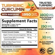 Turmeric Curcumin Supplement - 95% Curcuminoids with Organic Turmeric & BioPerine Black Pepper for Best Absorption - Daily Joint & Immune Health Support, Vegan, Non-GMO, Bottled in USA - 240 Capsules