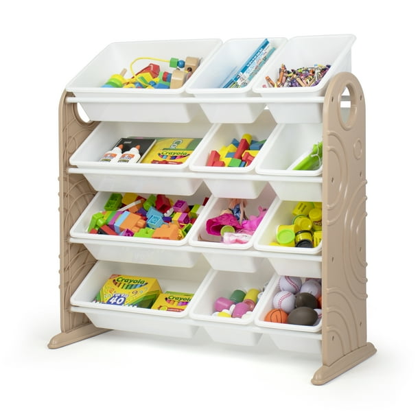 Your Zone Mocha Plastic Toy Storage Organizer with 12 White Plastic