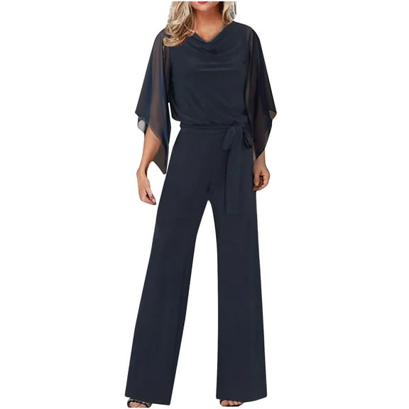 WTXUE High Waist Jumpsuit Elegant Wedding Pant Suit Summer Long Jumpsuit Pant Suit 3/4 Sleeve Solid Color Jumpsuit High Waist Party Loose Jumpsuits for Women