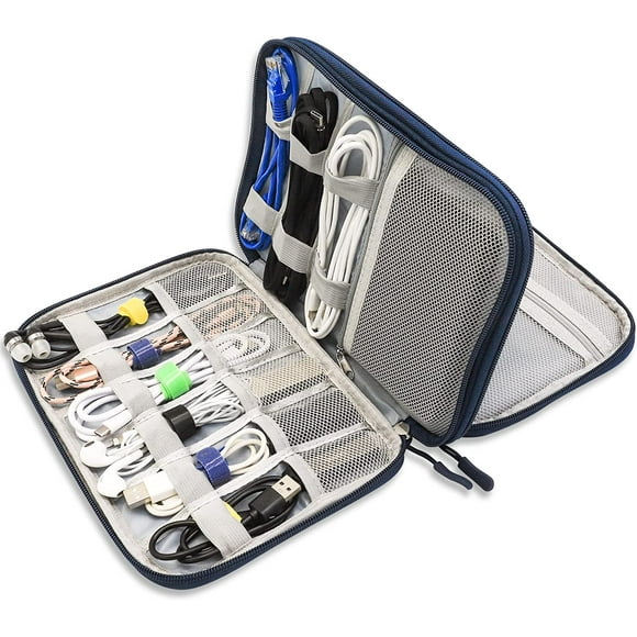 UTAH-Cable Organizer Bag, Portable Travel Cord Organizer case, All in One Waterproof Electronics Accessories Storage Bag for Cables, Chargers, Earphones, Hard Drives, 9.6 x 6.9 inch (Navy Blue)