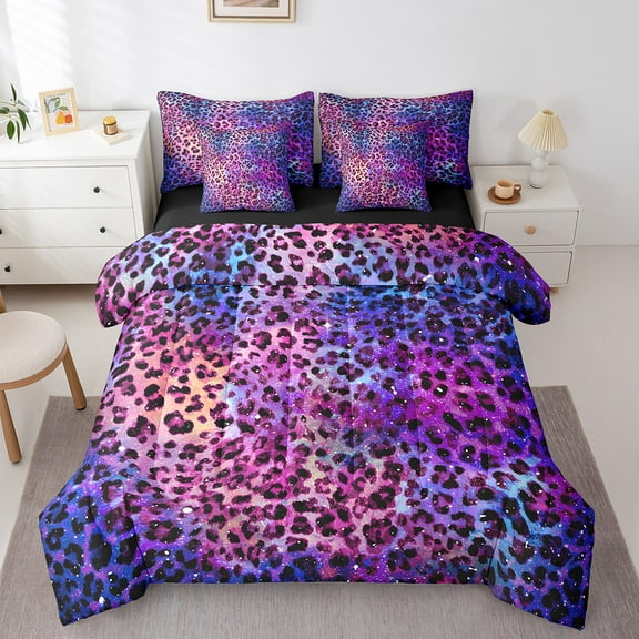 Erosebridal Cheetah Print Bedding Full Size, Purple Bed Set, Leopard Animal Reversible Bedding Sets Full Size, Ultra Soft Bedroom Decorative, 7 Pieces