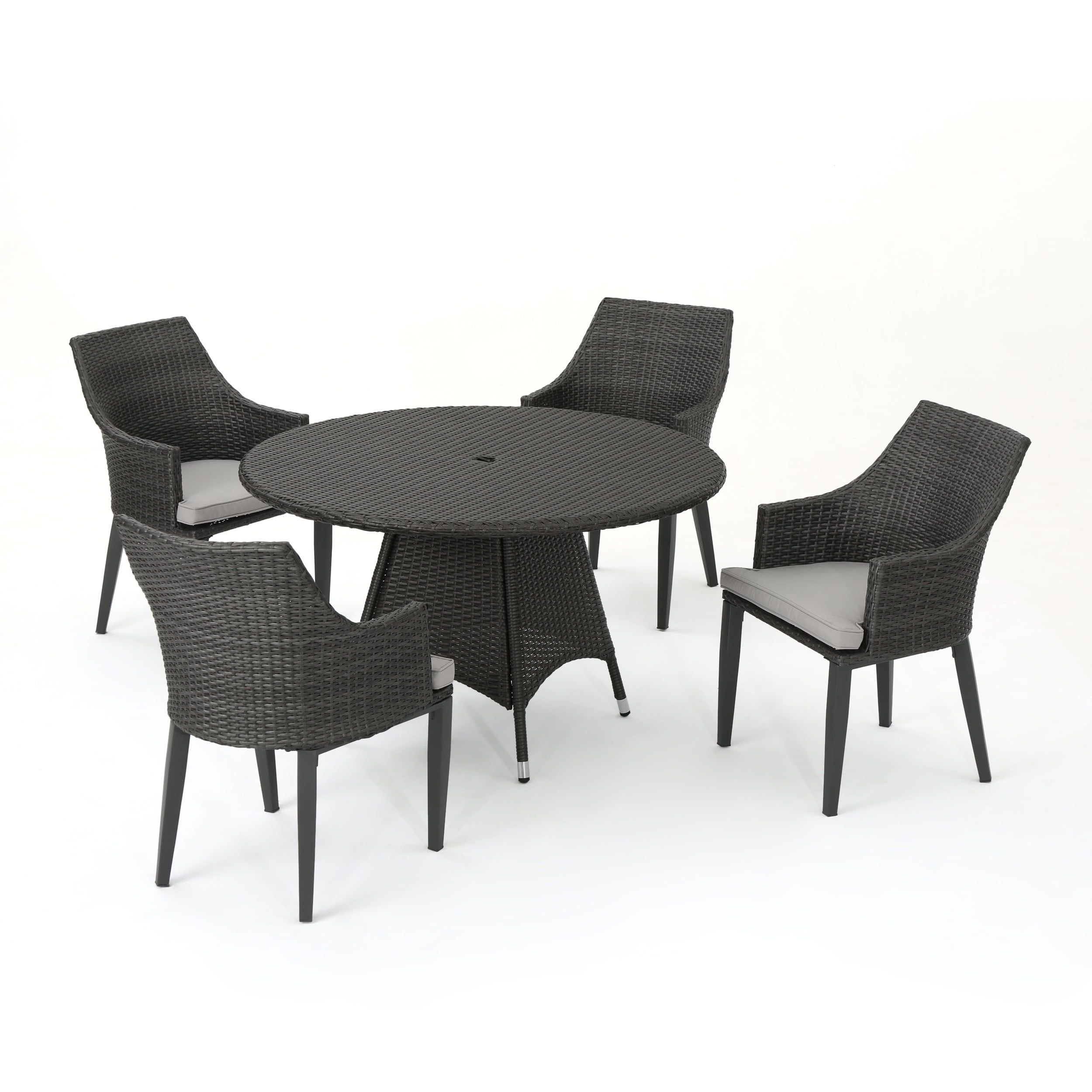 Leeward Outdoor 5 Piece Wicker Round Dining Set With Weather Resistant Cushions Grey And Light Grey Walmart Com Walmart Com