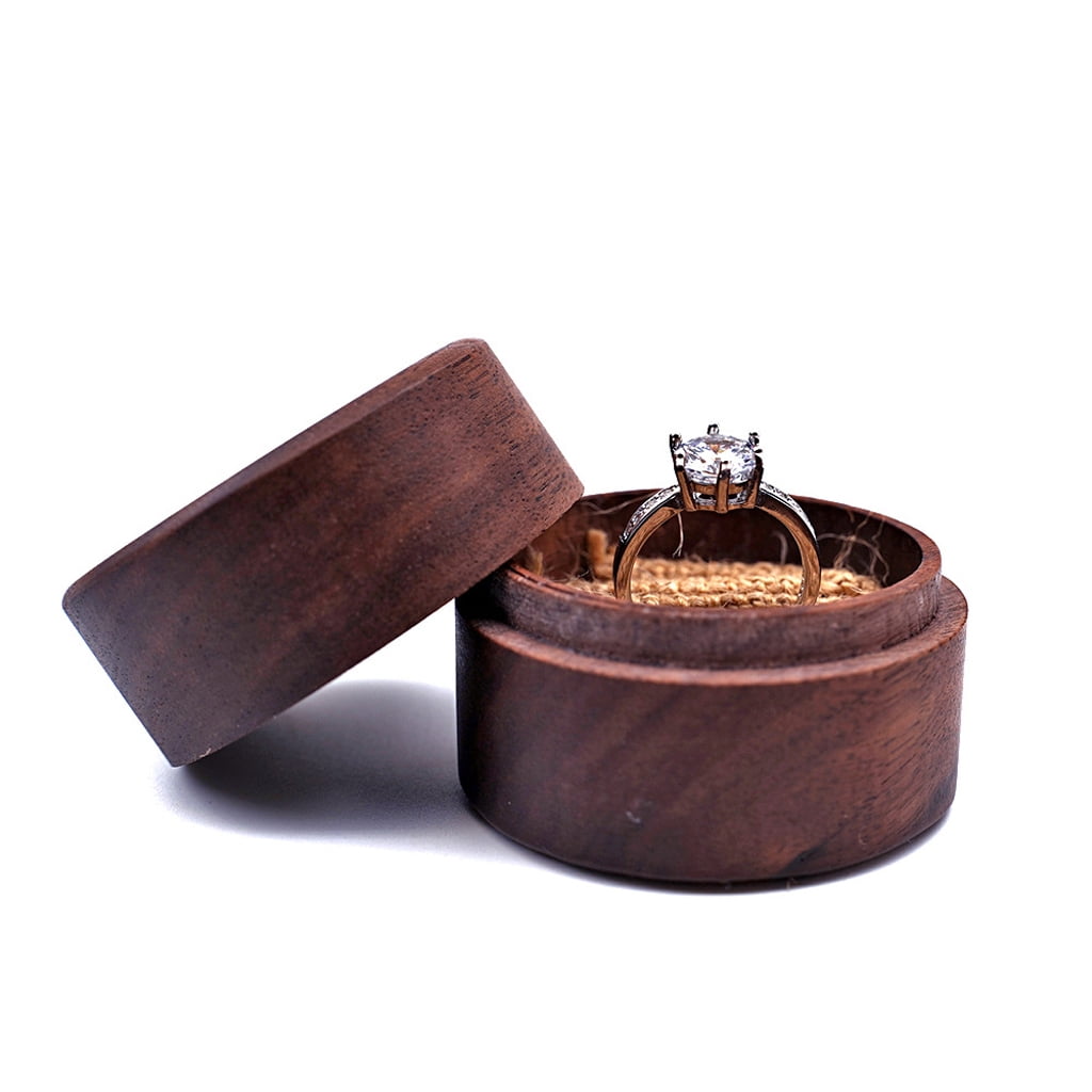 Walnut Wood Jewelry Box Poposal Portable Ring Holders Rustic Wedding Ring Box