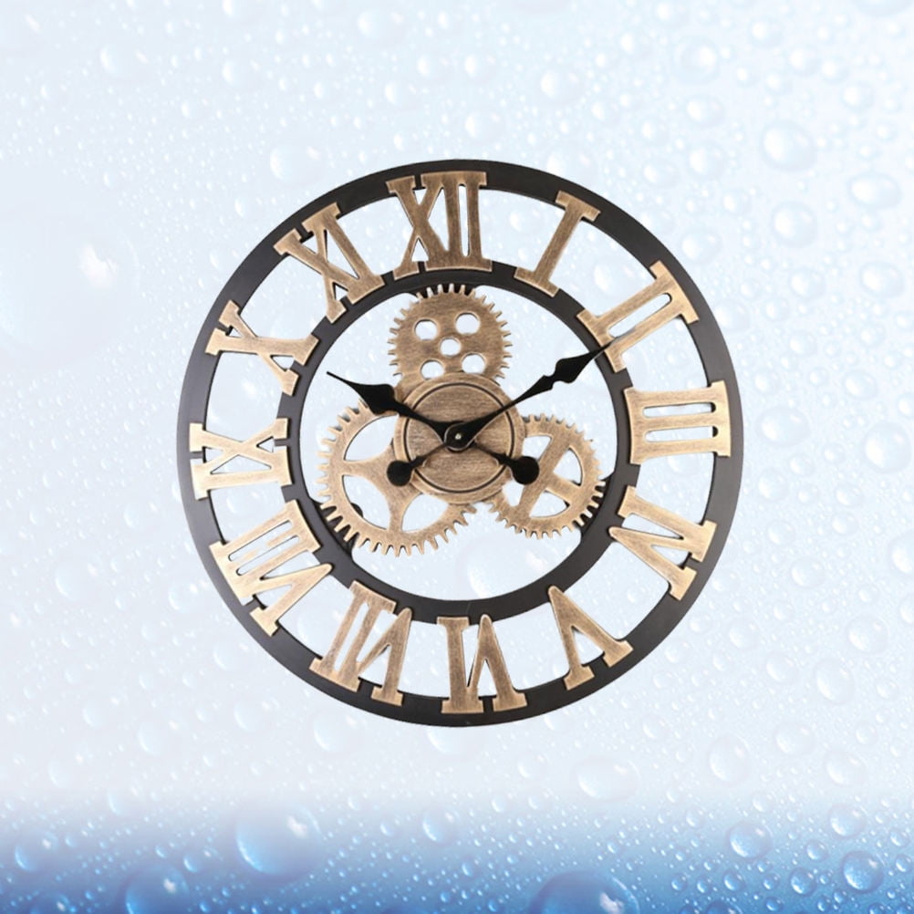FENGGUIQU Vintage 40cm Roman Numeral Gear Style Hanging Wall Clock 1Pc