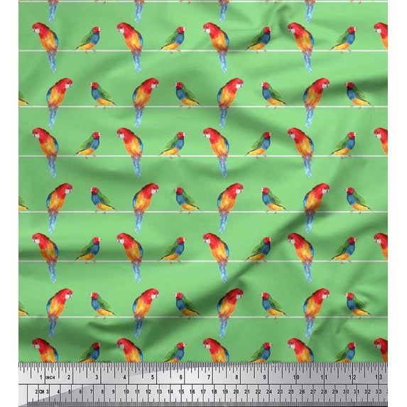 Soimoi Cotton Voile Fabric Stripe & Macaw Parrot Bird Print Fabric by the Yard 56 Inch Wide