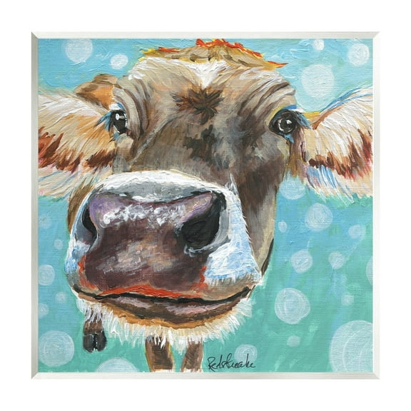 Stupell Industries Bold Cow Cattle Portrait Blue Bubbles Pattern Painting Unframed Art Print Wall Art, Design by Jennifer Redstreake