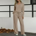 thumbnail image 5 of felwors Women's 2 Piece Sets Outfits Casual Long Sleeve Sweatsuits Polo Top and Wide Leg Pants Matching Sets Brown, M, 5 of 8