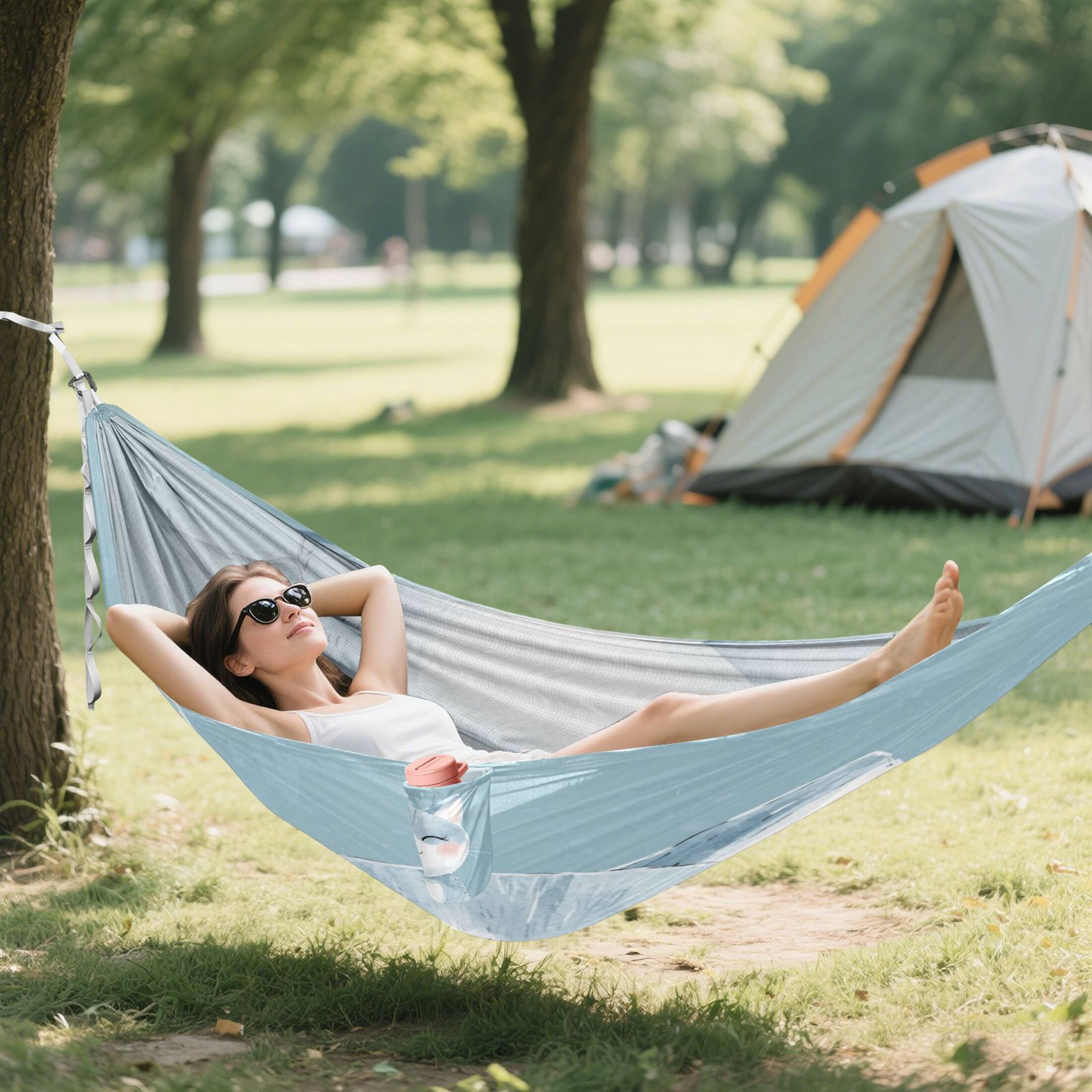 Hammock Camping Hammock Nylon Portable Hammock Travel Camping Hammock Blue Smiling Cat