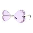 thumbnail image 2 of Womens Heavy Sparkle Rhinestone Heart Butterfly Rimless Sunglasses Gold Solid Purple, 2 of 4