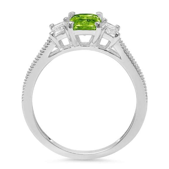 1.88 ct Emerald Cut Natural Peridot Three-Stone Engagement Ring for Women in 18K White Gold