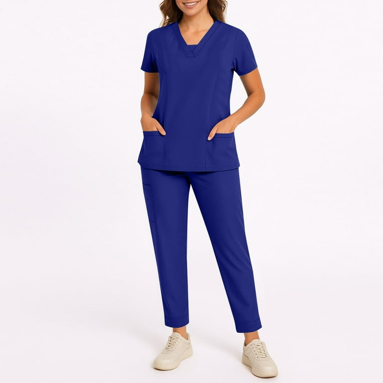 Fgvctg Royal Blue Scrubs Sets for Women Plus Size Scrub Joggers
