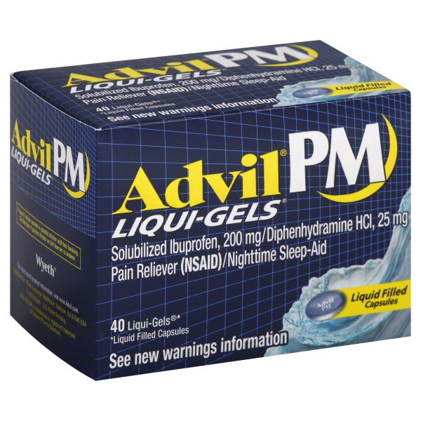 Advil PM (40 Count) Pain Reliever / Nighttime Sleep Aid Liquid Filled Capsule, 200mg Ibuprofen, 38mg Diphenhydramine